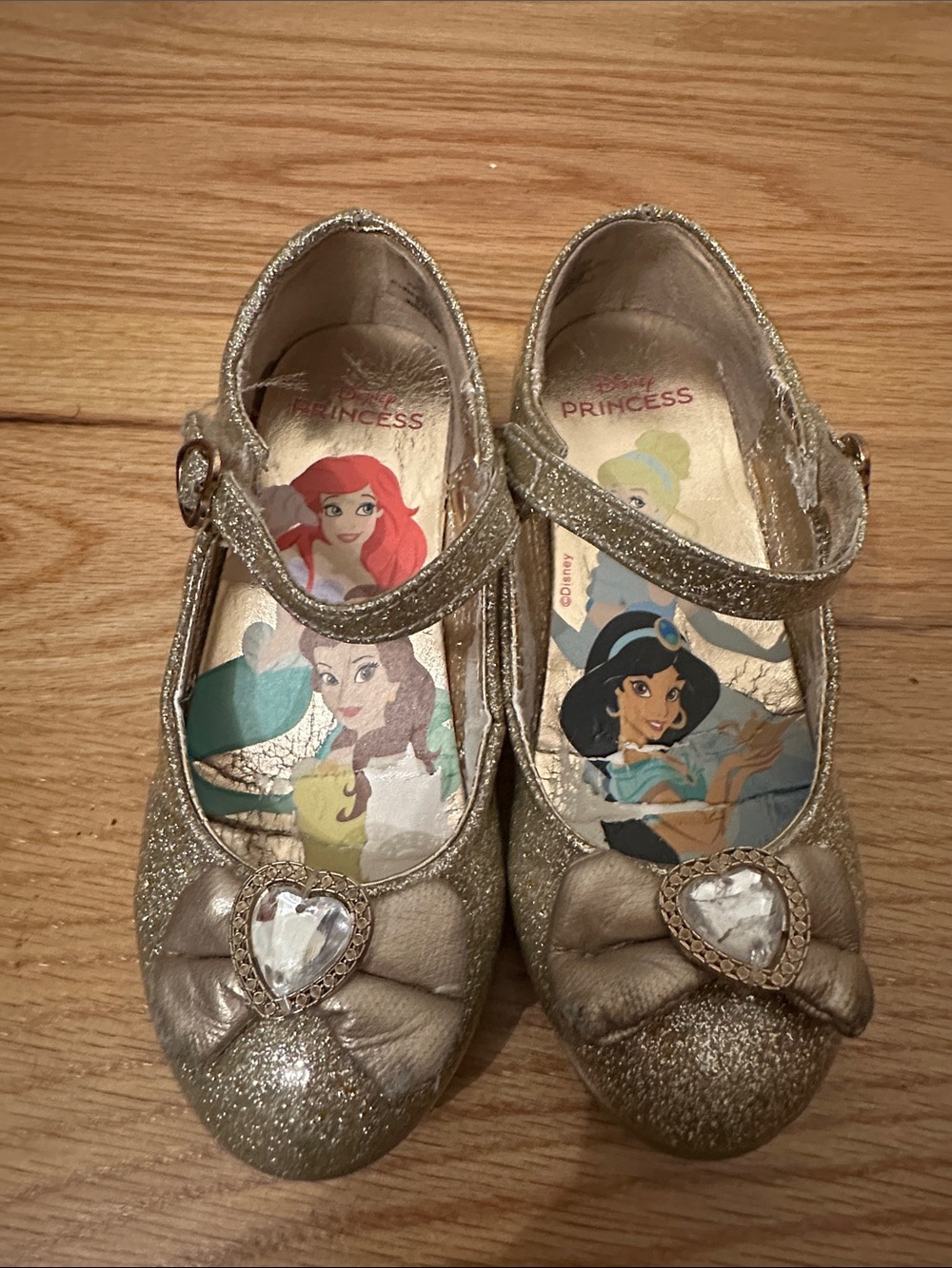 Disney Gold Glitter Princess Mary Jane Shoes with Heart Gem